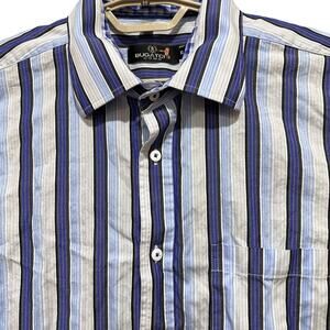 Bugatchi Uomo Men Shirt XL Blue Stripe Button Up Long Sleeve 100% Cotton Preppy